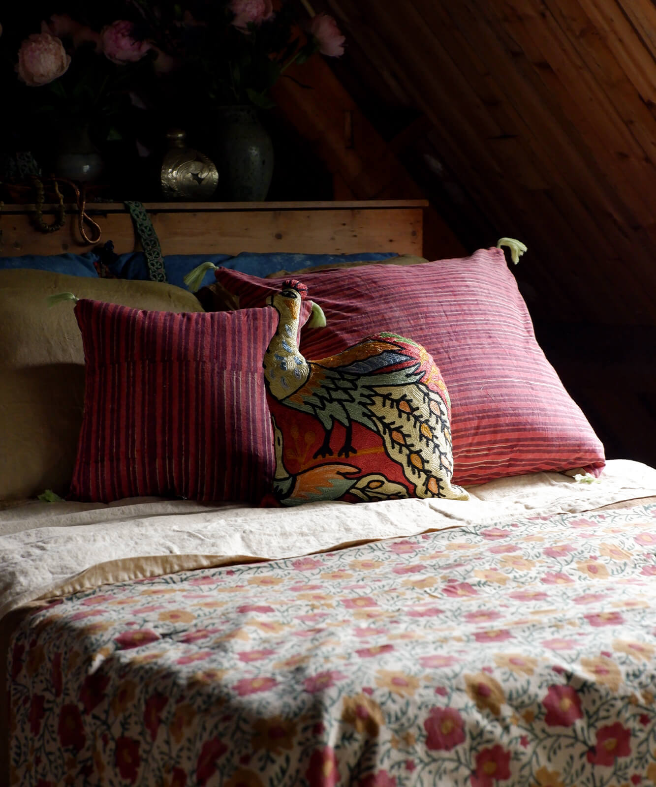 Peacock Embroidered Pillow #4