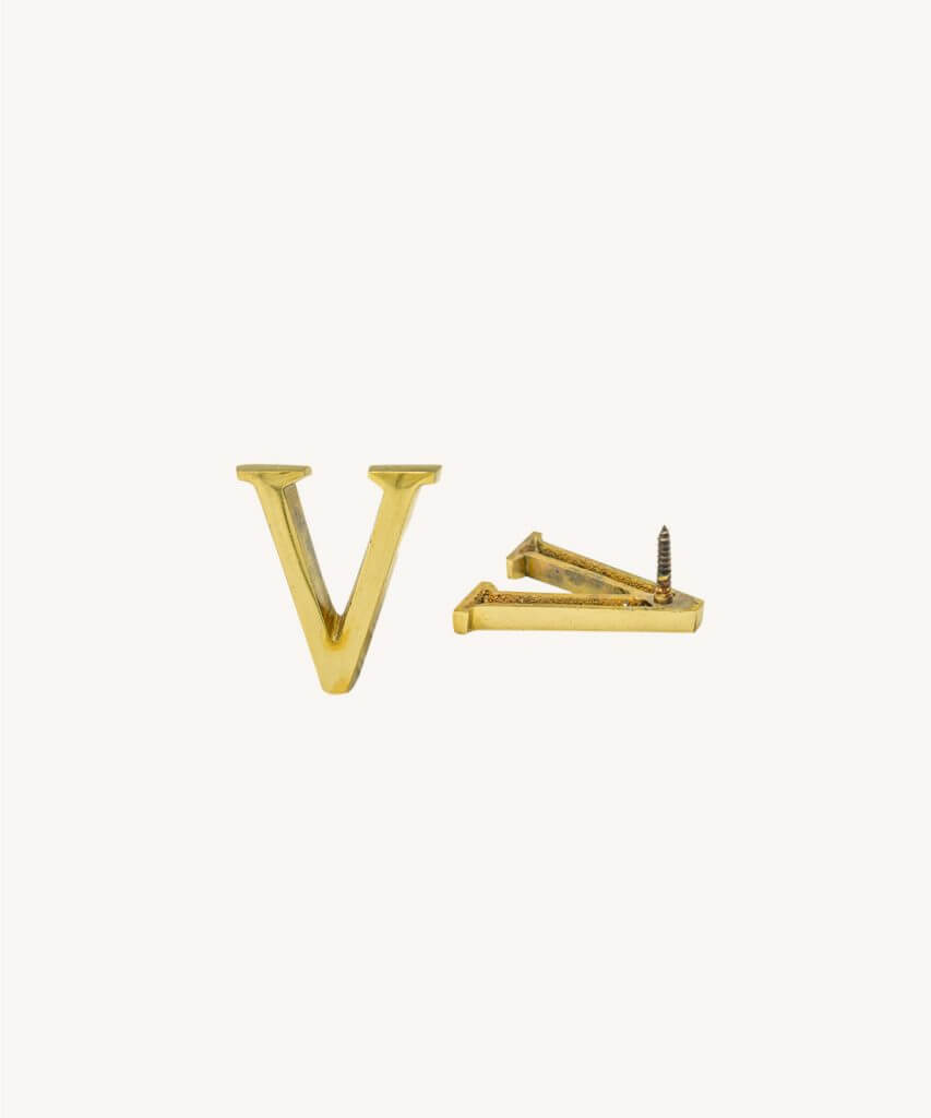 Gold Shiny Brass Letter V