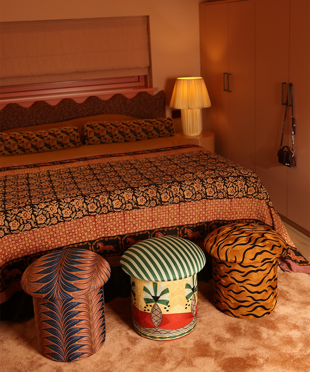 Maya Tiger Embroidered Stool