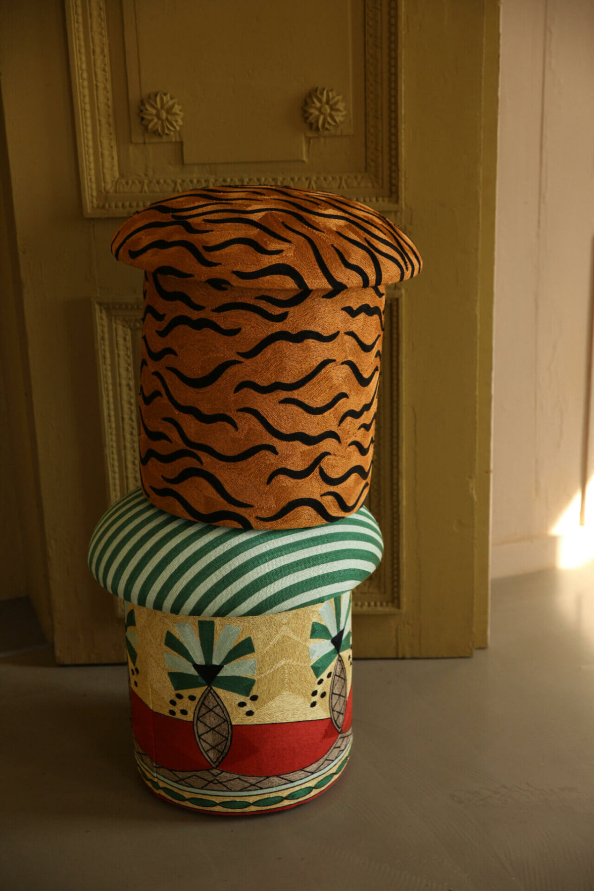 Maya Tiger Embroidered Stool