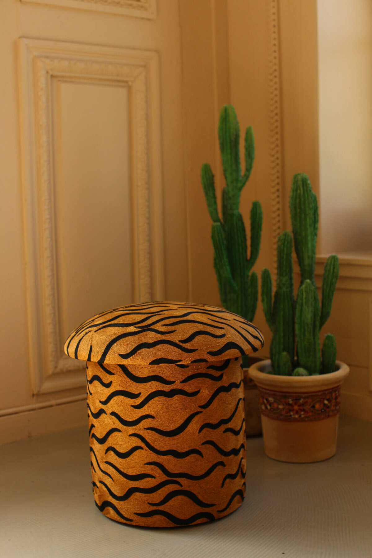 Maya Tiger Embroidered Stool