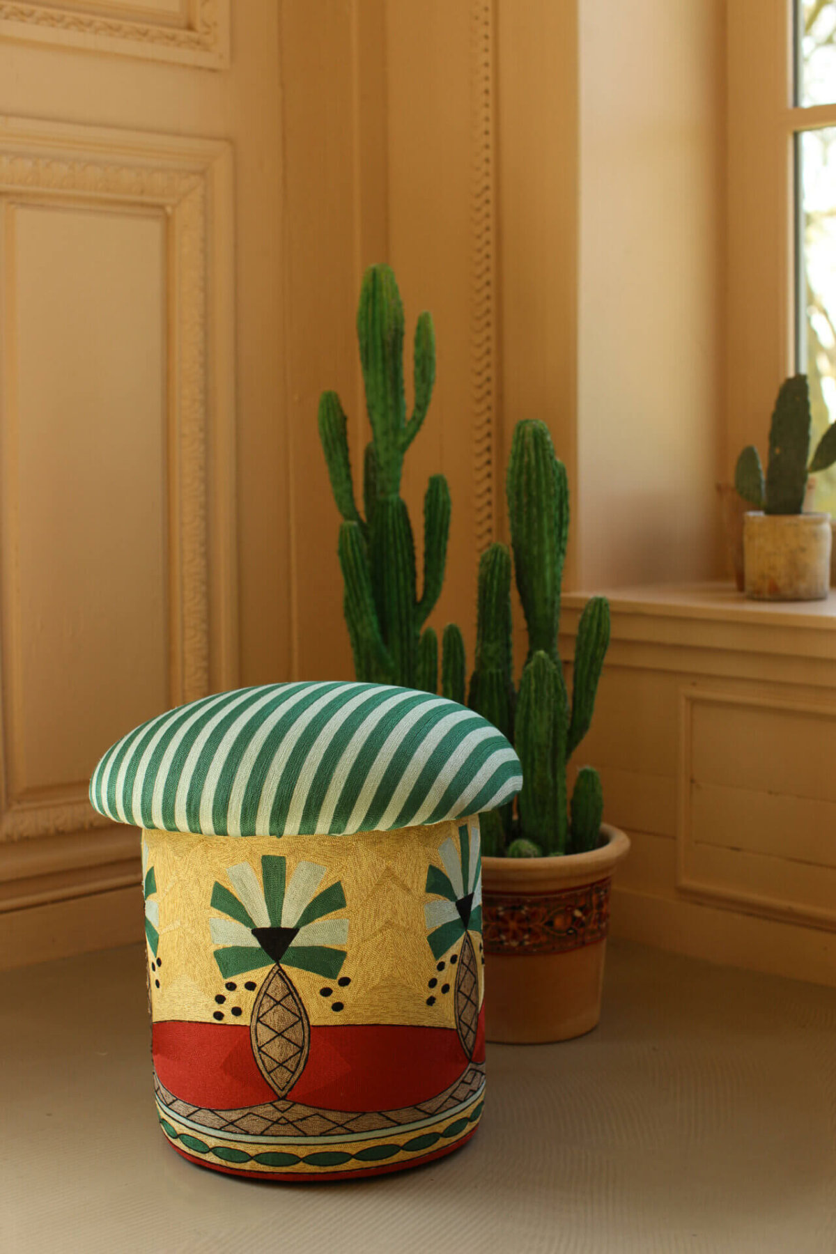 Paloma Palm Embroidered Stool