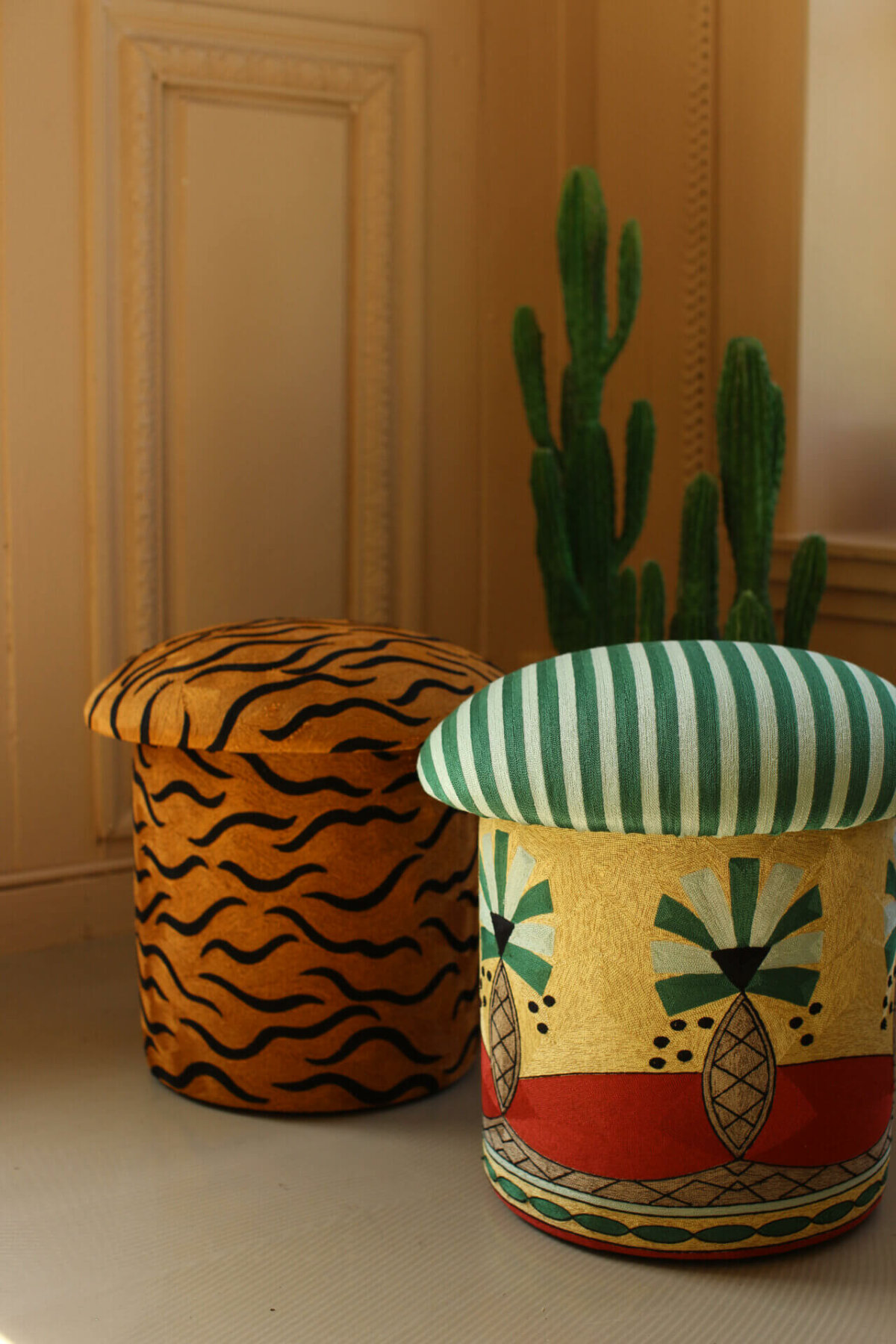 Paloma Palm Embroidered Stool