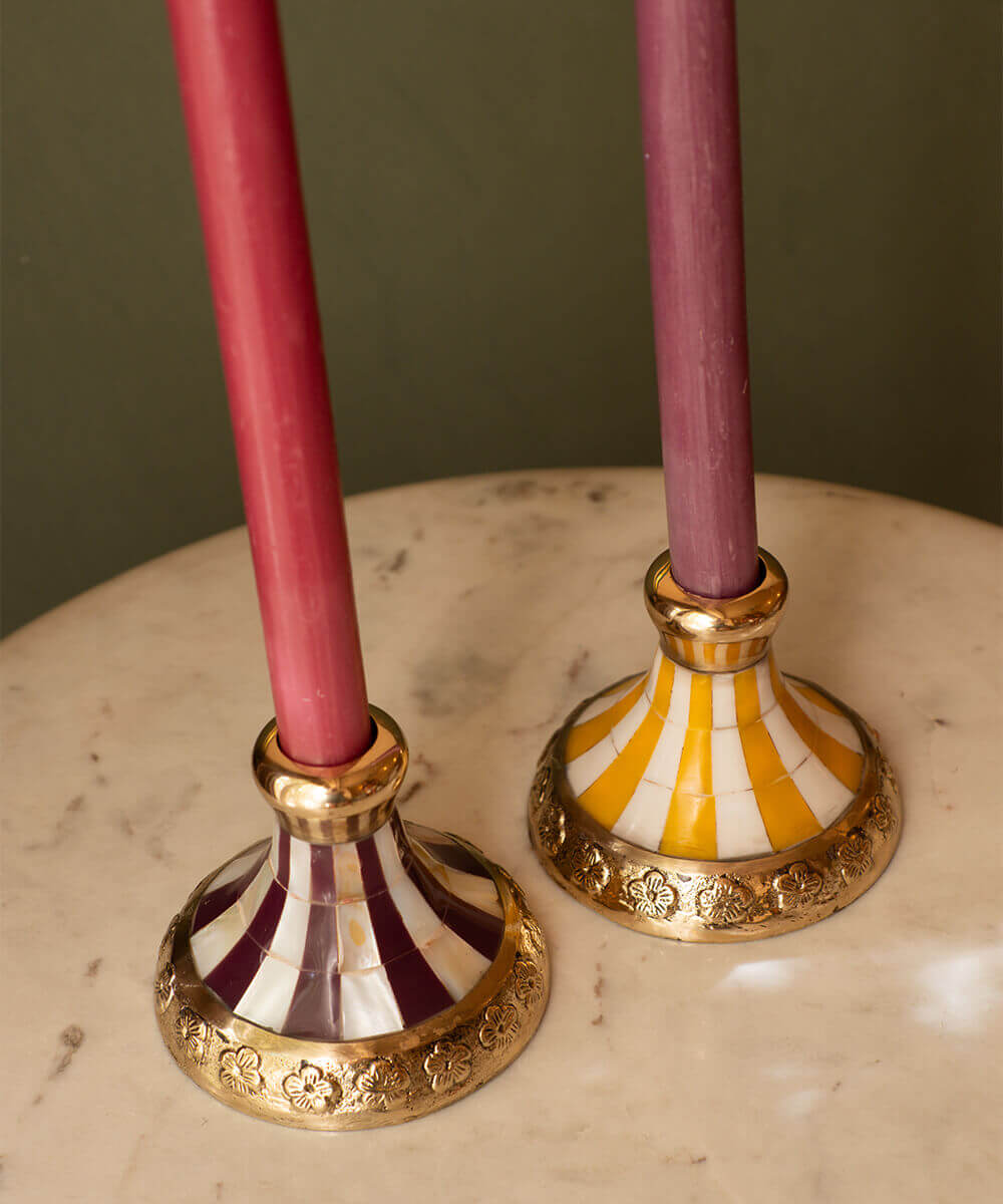 Sanya Striped Candle Holder Yellow