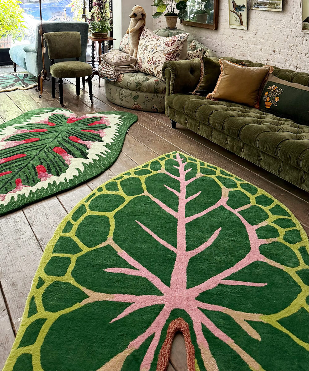 John Derian African Mask Leaf Rug
